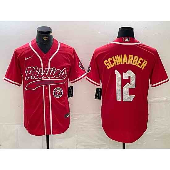 Men Philadelphia Phillies 12 Kyle Schwarber Red 2024 City Connect Limited Stitched Jersey 3