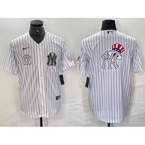 Men New York Yankees White Team Big Logo Cool Base Stitched Baseball Jersey 10