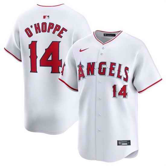 Men Los Angeles Angels 14 Logan O 27Hoppe White Home Limited Stitched Baseball Jersey