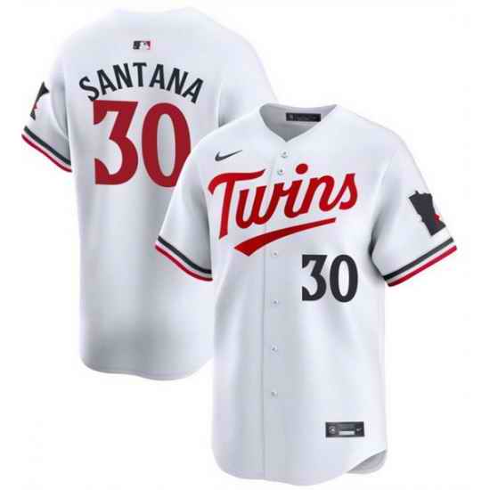 Men Minnesota Twins 30 Carlos Santana White 2024 Home Limited Cool Base Stitched Baseball Jersey