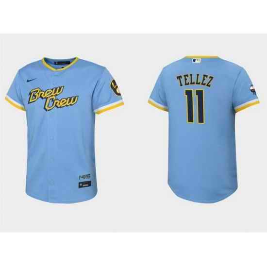 Youth Milwaukee Brewers 11 Rowdy Tellez 2022 Powder Blue City Connect Stitched Jersey