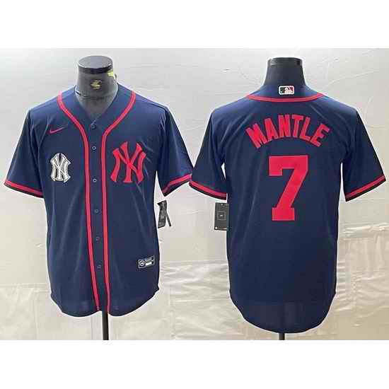 Men New York Yankees 7 Mickey Mantle Navy Cool Base Stitched Baseball Jersey