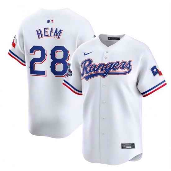 Men Texas Rangers 28 Jonah Heim White 2023 World Series Champions Stitched Baseball Jersey