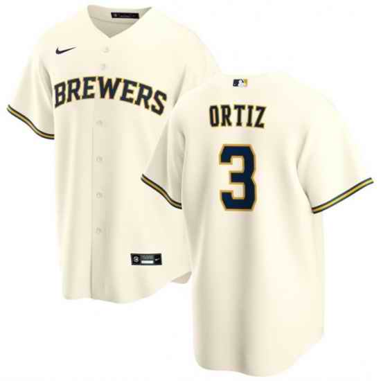 Men Milwaukee Brewers 3 Joey Ortiz Cream Cool Base Stitched Baseball Jersey