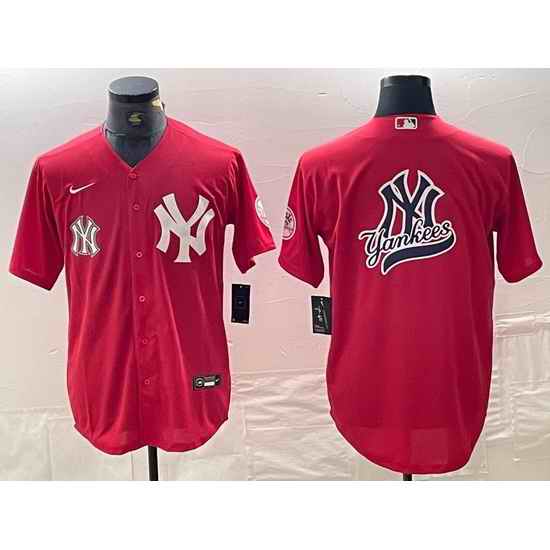 Men New York Yankees Big Logo Red Cool Base Stitched Baseball Jersey
