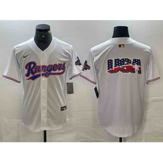 Men Texas Rangers Team Big Logo White 2024 Gold Collection Cool Base Stitched Baseball Jerseys