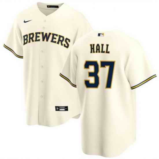 Men Milwaukee Brewers 37 D L  Hall Cream Cool Base Stitched Jersey