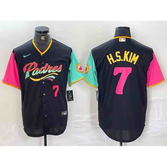 Men San Diego Padres 7 Ha Seong Kim Black City Connect Cool Base Stitched Baseball Jersey 2