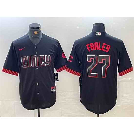 Men Cincinnati Reds 27 Jake Fraley Black 2023 City Connect Cool Base Stitched Baseball Jersey