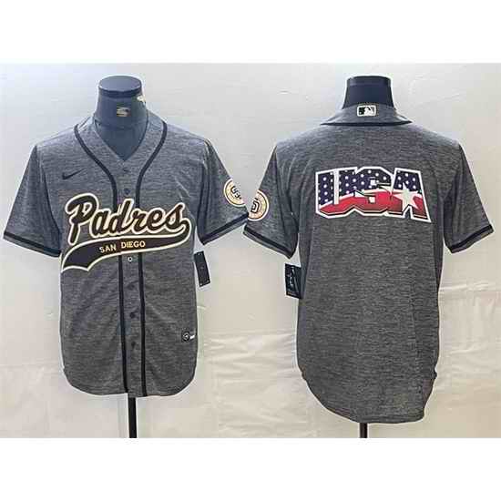 Men San Diego Padres Gray Team Big Logo Cool Base Stitched Baseball Jersey 2
