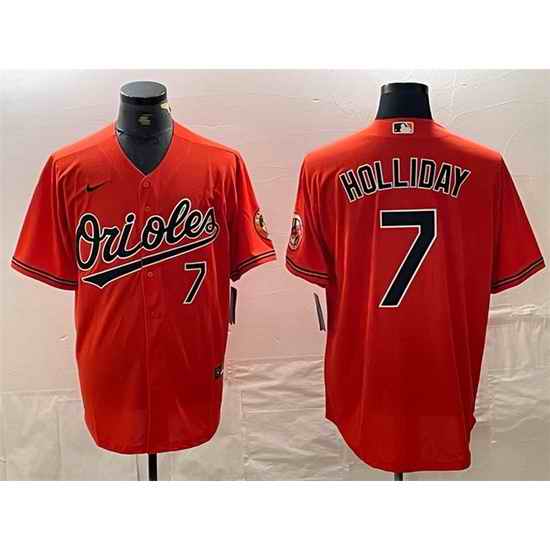 Men Baltimore Orioles 7 Jackson Holliday Orange With Patch Cool Base Stitched Baseball Jersey