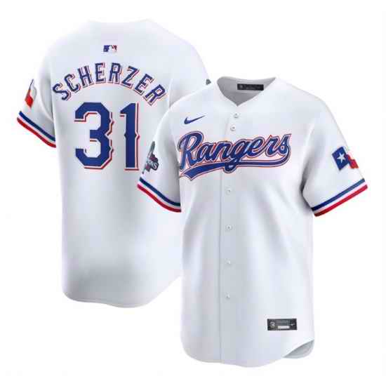 Men Texas Rangers 31 Max Scherzer White 2023 World Series Champions Stitched Baseball Jersey