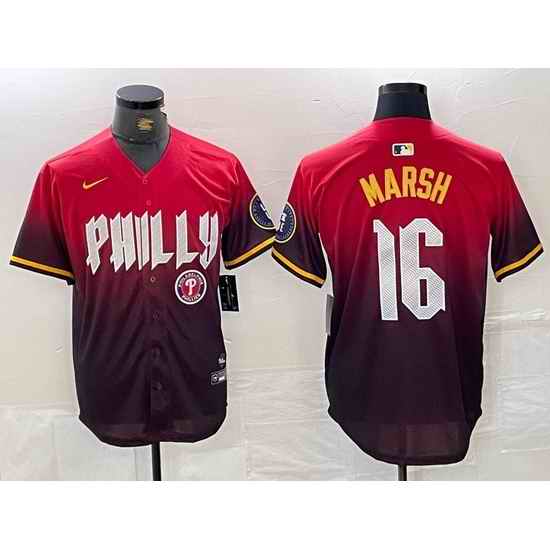 Men Philadelphia Phillies 16 Brandon Marsh Red 2024 City Connect Limited Stitched Jersey 3
