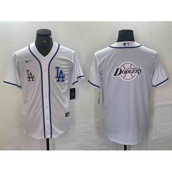 Men Los Angeles Dodgers Gig logo White Cool Base Stitched Baseball Jersey 1
