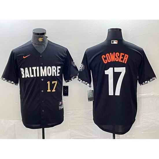 Men Baltimore Orioles 17 Colton Cowser Black 2023 City Connect Cool Base Stitched Baseball Jersey 2