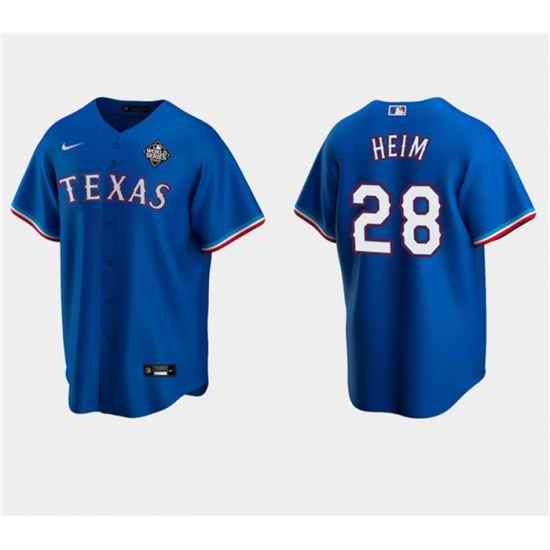 Men Texas Rangers 28 Jonah Heim Royal 2023 World Series Stitched Baseball Jersey