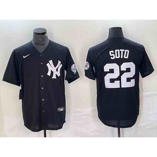 Men New York Yankees 22 Juan Soto Black Cool Base With Patch Stitched Baseball Jersey