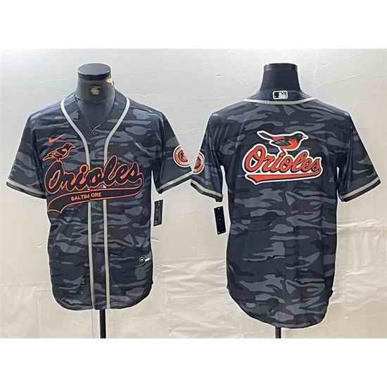 Men Baltimore Orioles Gray Camo Team Big Logo Cool Base Stitched Jersey 2