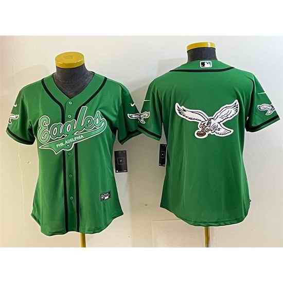 Women Philadelphia Eagles Green Team Big Logo Cool Base Stitched Baseball Jersey 28Run Small 29 2