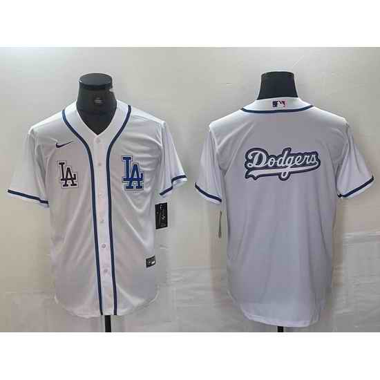 Men Los Angeles Dodgers Gig logo White Cool Base Stitched Baseball Jersey 4