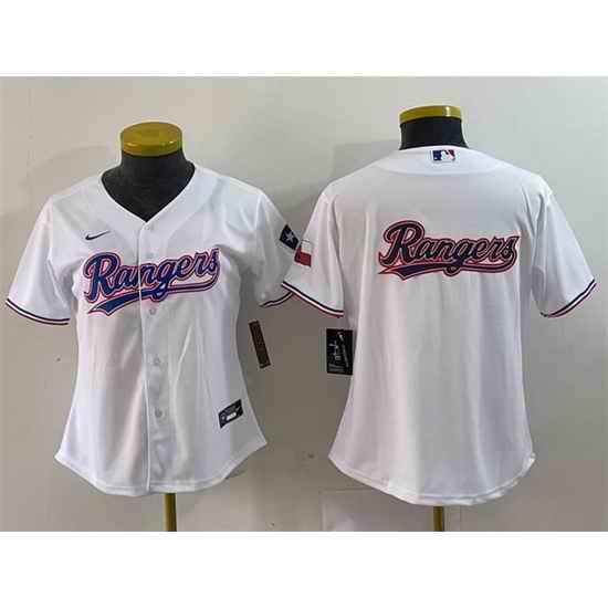 Women Texas Rangers White Team Big Logo With Patch Stitched Baseball Jersey 28Run Small 29