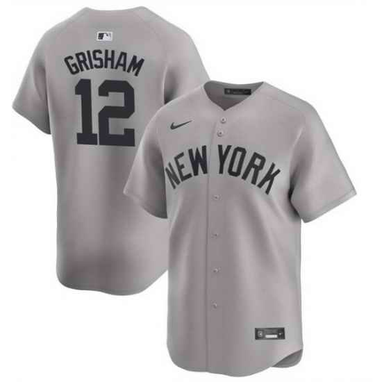 Men New York Yankees 12 Trent Grisham Gray 2024 Away Limited Cool Base Stitched Baseball Jersey