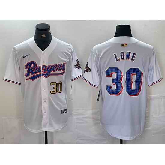 Men Texas Rangers 30 Nathaniel Lowe White Gold Cool Base Stitched Baseball Jersey 8