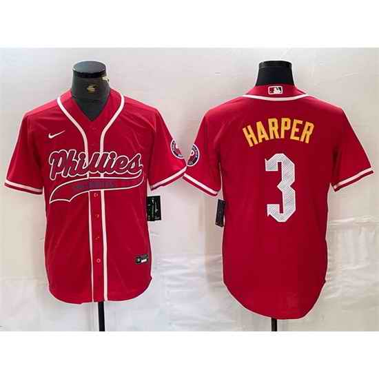 Men Philadelphia Phillies 3 Bryce Harper Red 2024 City Connect Stitched Jersey
