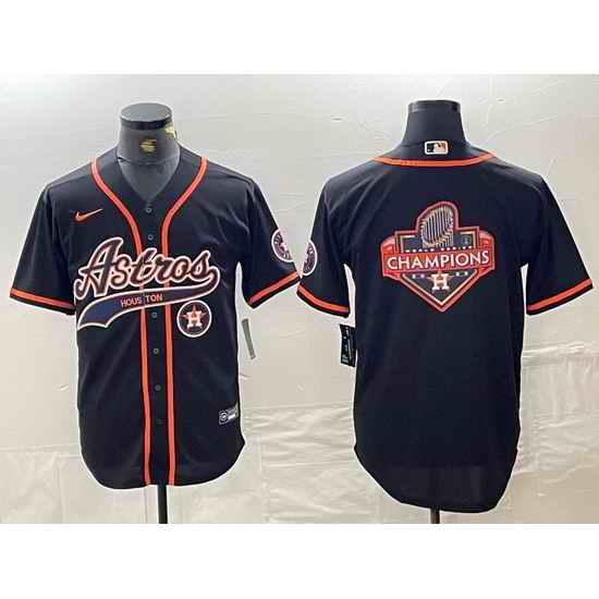 Men Houston Astros Black Team Big Logo With Patch Cool Base Stitched Baseball Jersey 10