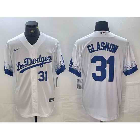 Men Los Angeles Dodgers 31 Tyler Glasnow White City Connect Cool Base Stitched Baseball Jersey