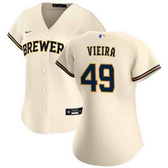 Women Milwaukee Brewers 49 Thyago Vieira Cream Cool Base Stitched Jersey