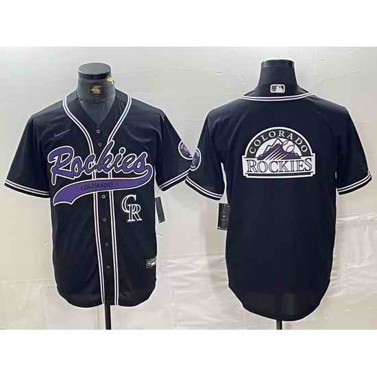 Men Colorado Rockies Black Team Big Logo Cool Base Stitched Baseball JerseyS 11