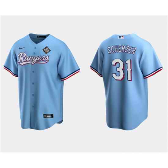 Men Texas Rangers 31 Max Scherzer Blue 2023 World Series Stitched Baseball Jersey