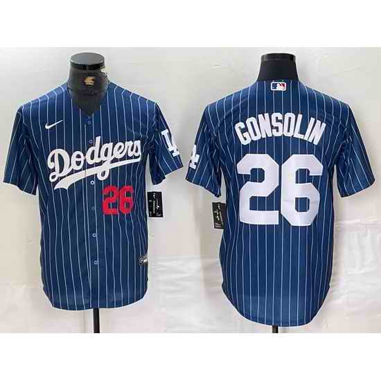 Men Los Angeles Dodgers 26 Tony Gonsolin Blue Cool Base Stitched Baseball Jersey 7