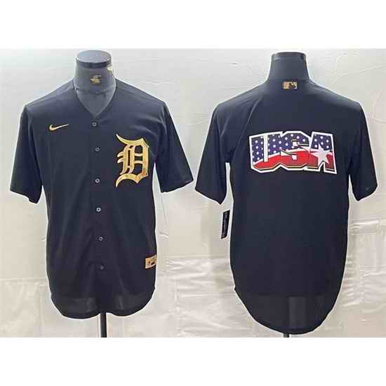 Men Detroit Tigers Black Team Big Logo Cool Base Stitched Baseball Jersey 5