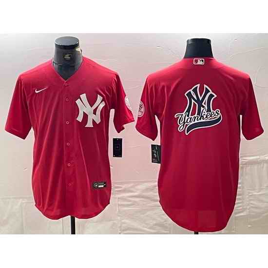 Men New York Yankees Big Logo Red Cool Base Stitched Baseball Jersey 19