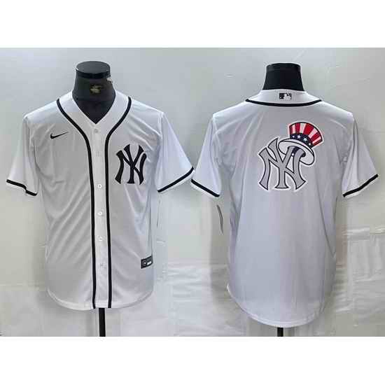 Men New York Yankees White Team Big Logo Cool Base Stitched Baseball Jersey 19