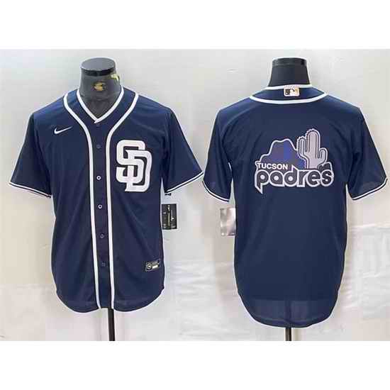 Men San Diego Padres Navy Team Big Logo Cool Base Stitched Baseball Jersey