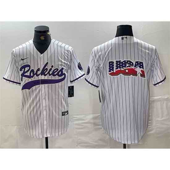 Men Colorado Rockies White Team Big Logo Cool Base Stitched Baseball Jersey