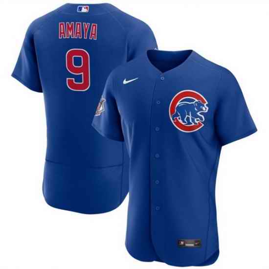 Men Chicago Cubs 9 Miguel Amaya Blue Flex Base Stitched Baseball Jersey