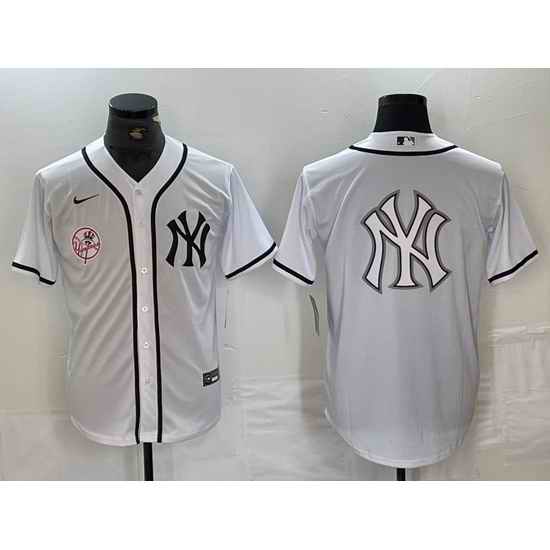 Men New York Yankees White Team Big Logo Cool Base Stitched Baseball Jersey 98
