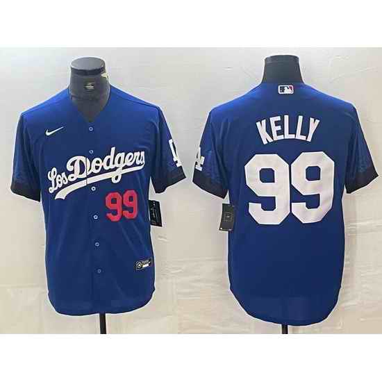 Men Los Angeles Dodgers 99 Joe Kelly Blue City Connect Cool Base Stitched Baseball Jersey 8