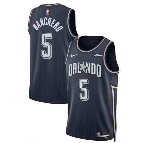 Men Orlando Magic 5 Paolo Banchero Navy 2023 24 City Edition Stitched Basketball Jersey