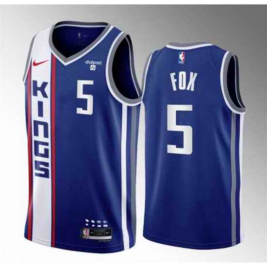 Men Sacramento Kings 5 De'Aaron Fox Blue 2023 24 City Edition Stitched Basketball Jersey 445