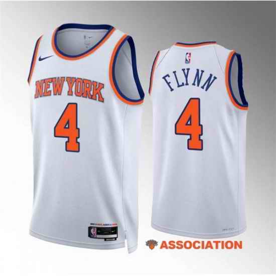 Men New Yok Knicks 4 Malachi Flynn White Association Edition Stitched Basketball Jersey