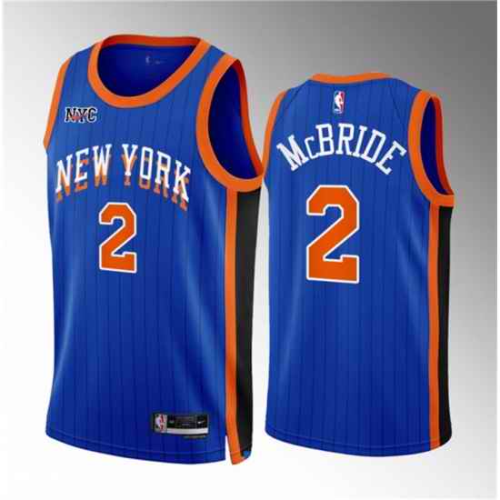 Men New Yok Knicks 2 Miles McBride Blue 2023 24 City Edition Stitched Basketball Jersey