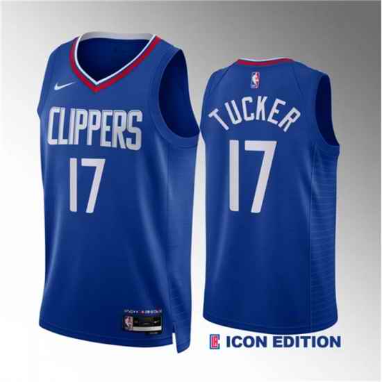 Men Los Angeles Clippers 17 P J  Tucker Blue Icon Edition Stitched Jersey