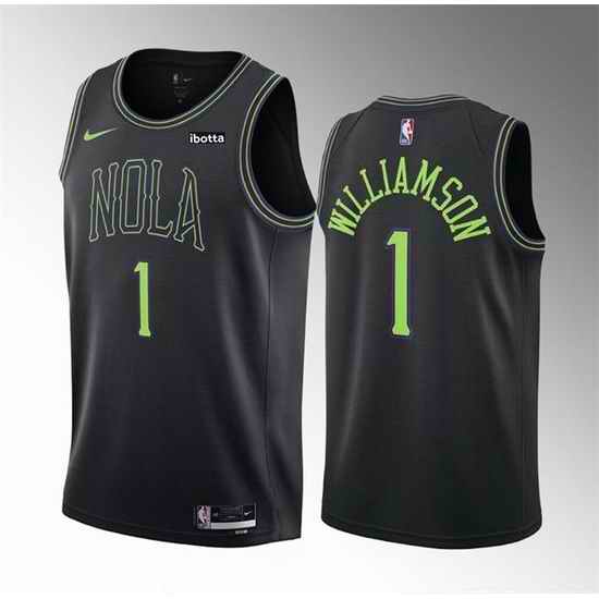 Men New Orleans Pelicans 1 Zion Williamson Black 2023 24 City Edition Stitched Basketball Jersey