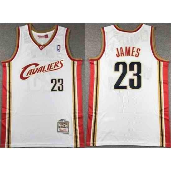 Men Cleveland Cavaliers 23 LeBron James White 2003 04 Throwback Stitched Jersey