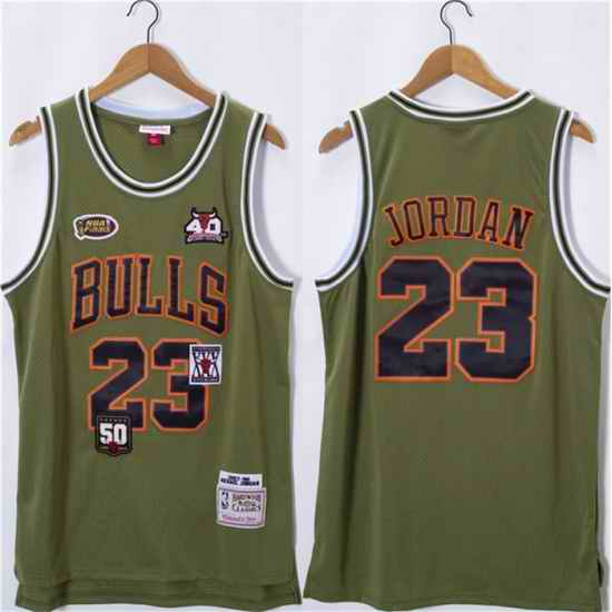 Men Chicago Bulls 23 Michael Jordan Olive Salute Stitched Basketball Jersey